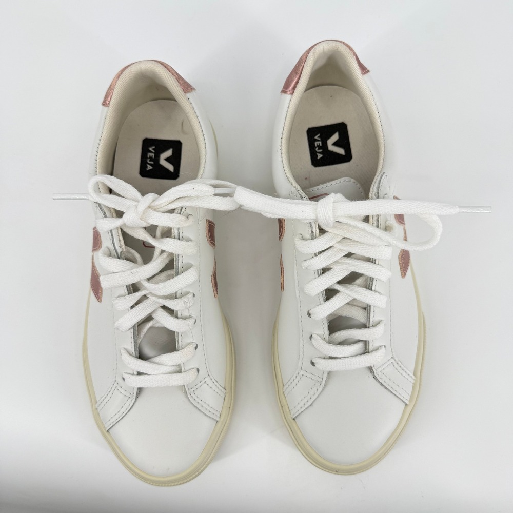 Veja Esplar Sneakers Womens White Metallic Pink Leather Low Top Good Condition - Picture 4 of 8